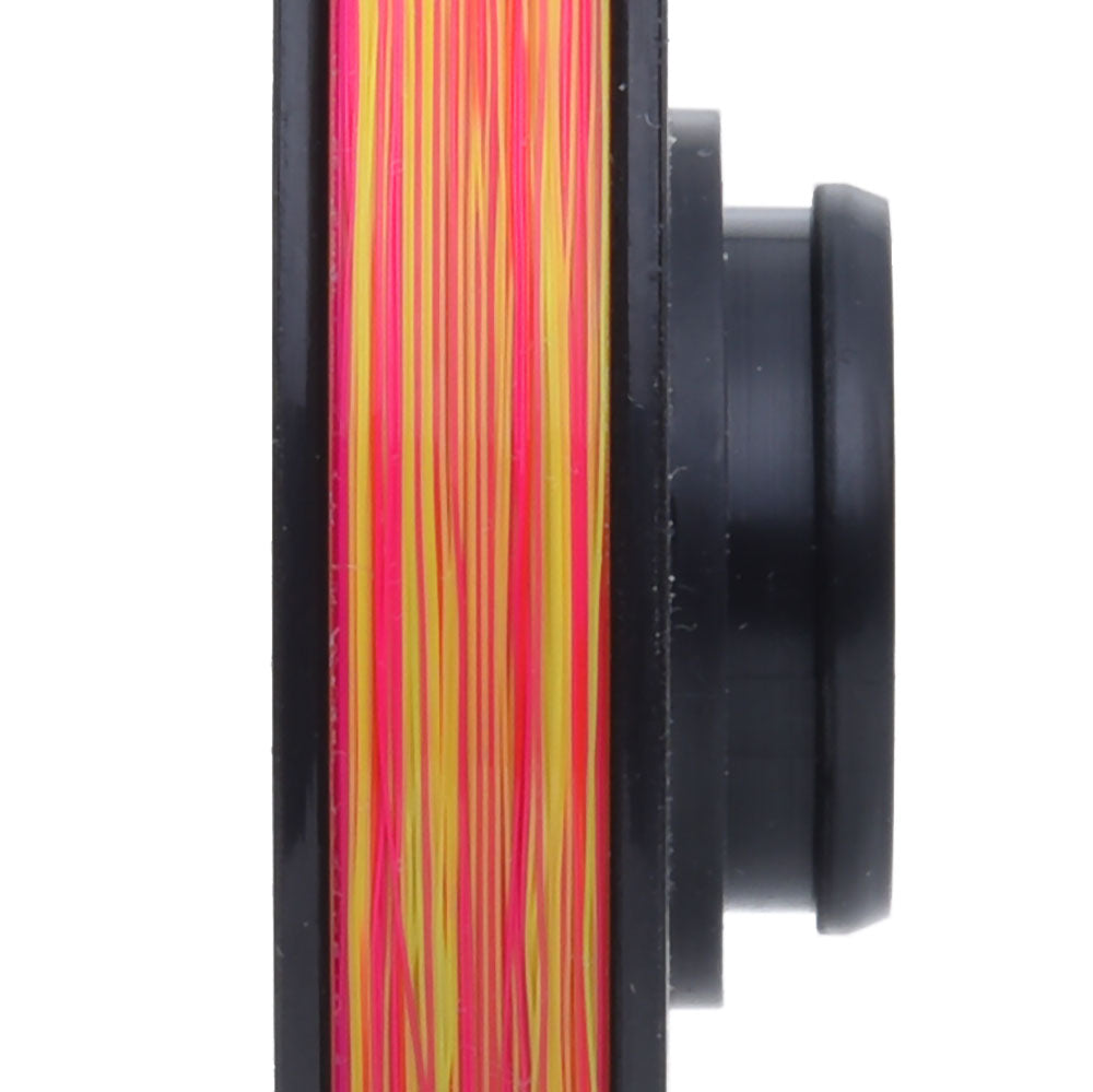 Vision Nymphmaniac Two Tone Tippet 3X Spule, Detail fluoreszierende Pink Gelb Segmente Nymphmaniac Two Tone, Vision Nymphmaniac Two Tone Tippet 3X Beschriftung auf Spule, Nymphmaniac Two Tone Tippet 3X als Sighter im Nymphen-Vorfach, Fliegenfischer nutzt Vision Nymphmaniac Two Tone Tippet am Bergfluss, Nahaufnahme Vision Nymphmaniac Two Tone Tippet Knoten, Vision Nymphmaniac Two Tone 30m Spule für Euro Nymphing